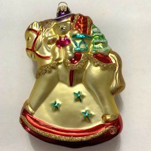 Vintage Lauscha Glas Germany Glass Rocking Horse and Bag of Gifts Ornament